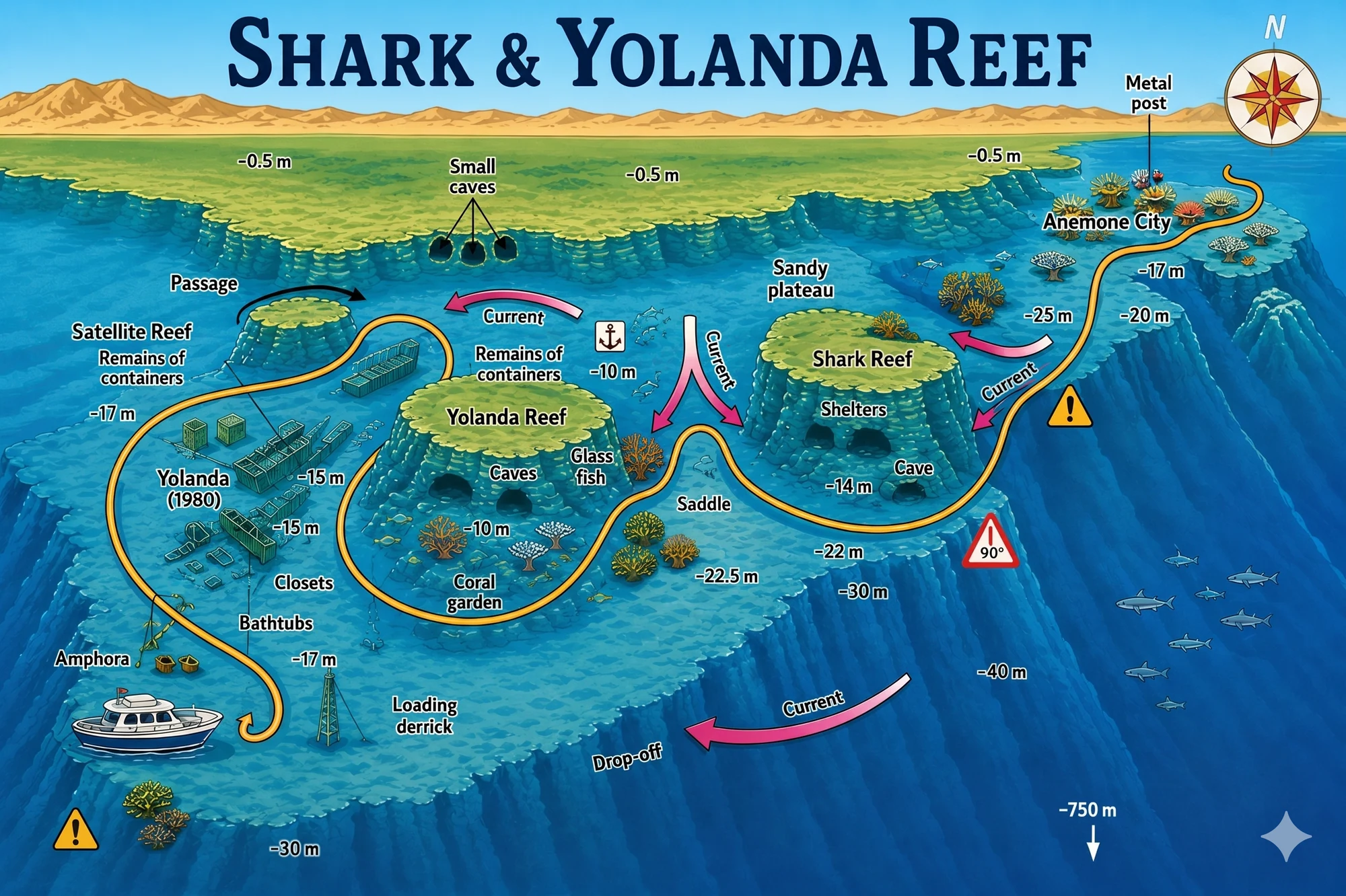 Shark and Yolanda reef dive map